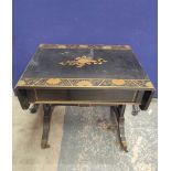Early 20th century Regency style japanned black and gilt chinoiserie sofa table, with drop-ends,