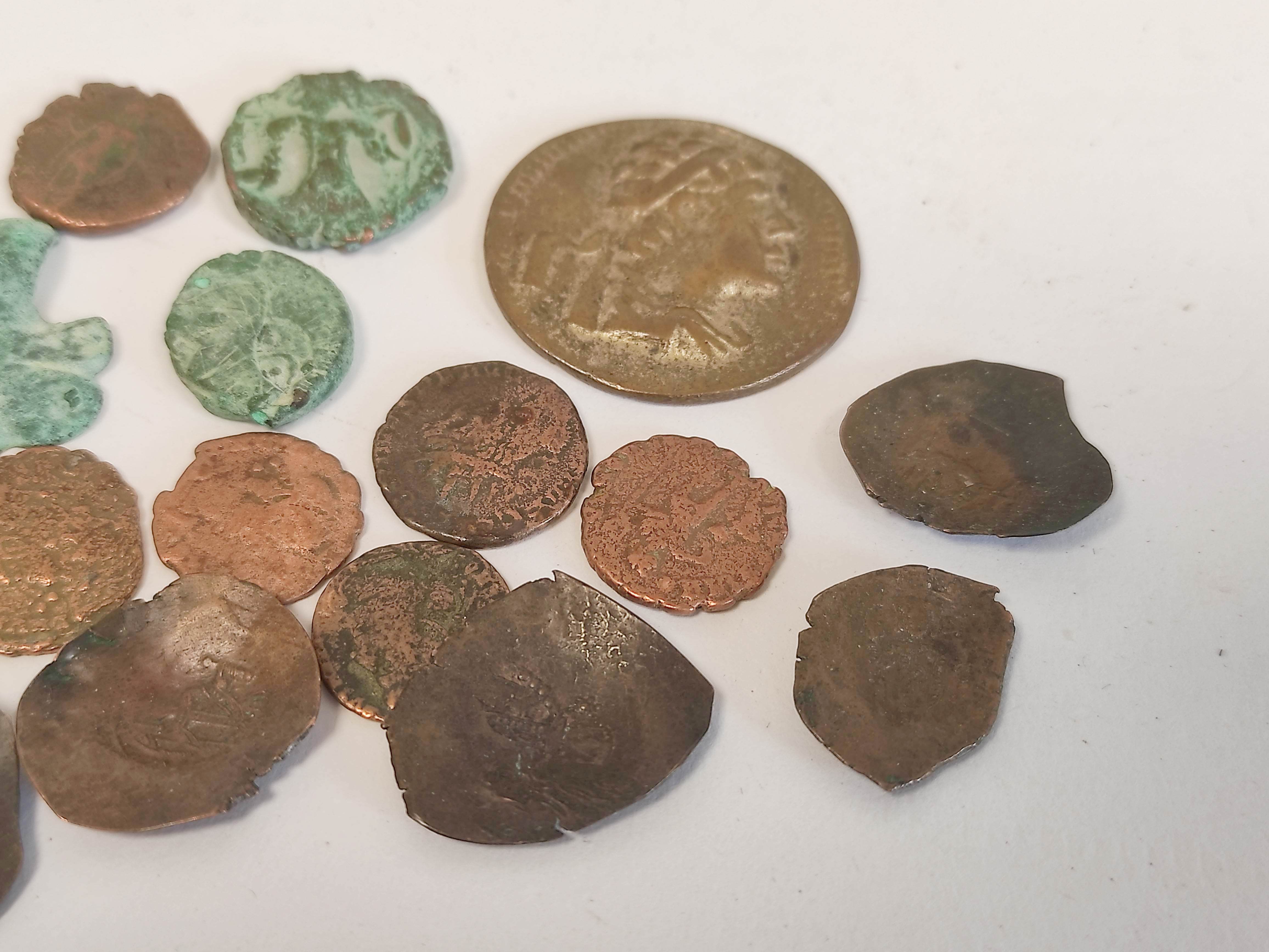 Antiquarian coins to include seven Roman copper AS coins, a Macedonian tetradrachm, five Byzantine - Image 7 of 7