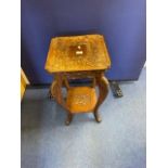 Oriental plant table, c.1920`s, the square top with indented corners, carved in relief with