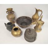 Antique Chinese and South East Asian brass and metal vases to include a Ming style bronze vase,