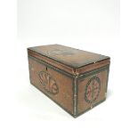 George III tea caddy, with painted panel of children to the top, opening to reveal pine lined