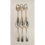 Set of six Irish silver tablespoons, fiddle pattern, makers T & W for West Dublin 1808, 370g/11½oz.