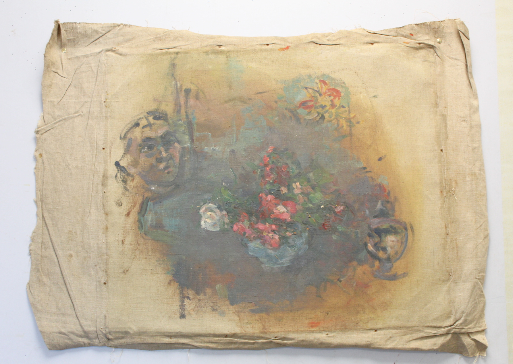 Stella Steyn (Irish 1907-1987) Still life of potted fuchsia and geranium Oil on canvas, - Image 3 of 4