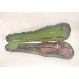 Victorian 4/4 size violin, likely of Saxony origin, with spruce top and two piece maple back, in