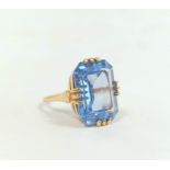 Imitation aquamarine ring, in 9ct gold, size 'P'.