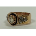 Russian 19th century gold band ring with rose diamonds, possibly '56', 6.8g, size 'P'.
