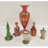 Bohemian glassware to include a large cranberry glass vase with applied gilt decoration 30cm high, a
