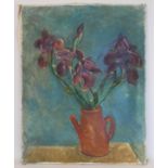 Stella Steyn (Irish 1907-1987) Still life of purple irises in a terracotta jug Oil on canvas,