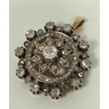 19th century circular target brooch with bands of rose diamonds, in closed settings, formerly with
