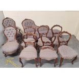 Victorian mahogany nine piece parlour suite comprising  six dining chairs, a nursing chair, a chaise