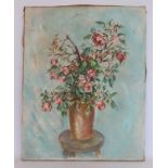 Stella Steyn (Irish 1907-1987). Still life of pink roses in a terracotta vase Oil on canvas,