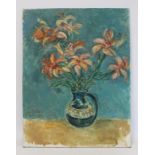 Stella Steyn (Irish 1907-1987). Still life of orange Asiatic Lilies in a blue jug Oil on canvas 66cm