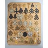 British Militaria Interest. Tray containing a large quantity of cap badges to include a scarce WW1