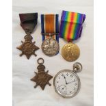 WW1- Mons Star medal group awarded to PTE T Anderson 26979 Border Regiment comprising of a 1914 Mons