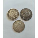 Chile & Mexico- Silver coins to include an 1868 Chile Un Peso an 1895 Chile Un Peso and a Mexican