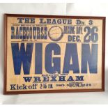 Wrexham Football Interest. Early framed match poster for Wigan Borough vs Wrexham F.C.