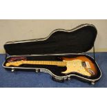 Fender 2006 left handed American Deluxe Stratocaster serial number DZ6107930. Complete with fitted