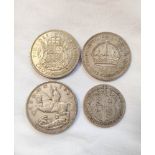 United Kingdom. George V & VI silver coinage to include a 1919 halfcrown, a 1935 George & the Dragon