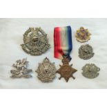 Border Regiment Interest. Collection of cap badges and medals to include a 1914-1915 Star awarded to