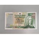 Royal Bank of Scotland £50 Goodwin 2005 banknote prefix RBS12202. REV Gogarburn. UNC