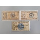 Bank of Scotland 1931 £1 banknote 6th August prefix G0316376 EX. Also an example from 1942 and