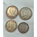 United Kingdom. Victoria silver coinage to include an 1890 double florin, 1889 crown, 1896 crown and