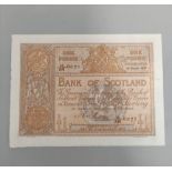 Bank of Scotland 1921 £1 banknote secretary A. Rose prefix 14/AN 6071 19th December. Scarce. AUNC