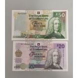 Royal Bank of Scotland £50 Goodwin 2005 banknote prefix RBS12202. REV Gogarburn. UNC. Also a 2000