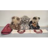 Three Charlie Bears teddies to include Simon CB193941B, William II CB094040 and Manfred CB193986B,