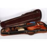 Vuilliaume a Paris violin with mother of pearl two piece bow inscribed Vuilliaume a Paris to the