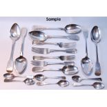 Quantity of silver fiddle pattern and other flatware, mostly London and Exeter, 424g.