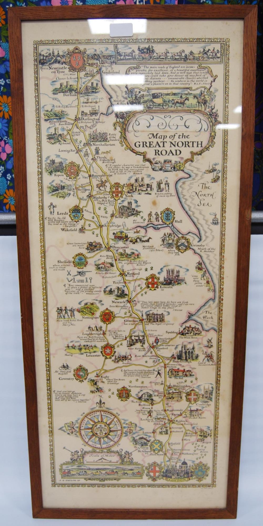 Pratt's High Test Map of the Great North Road, AE Taylor, 1930, approximately 81.5cm x 30cm, - Image 5 of 5
