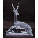 Lalique of France clear and frosted glass figure of a seated deer (20th century) probably designed