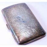 Silver cigar case, engraved all over, Birmingham 1901, 154g or 5oz.