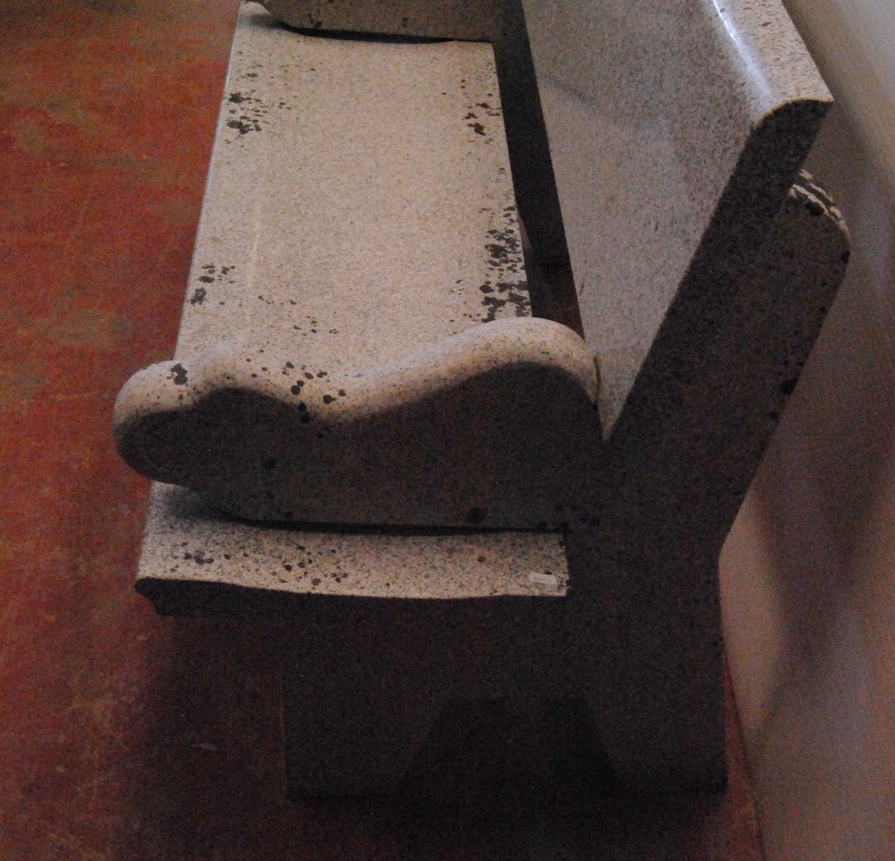 Granite bench with detachable back rest, seat and scroll ends, approximately 86cm high, 131cm wide - Image 5 of 5