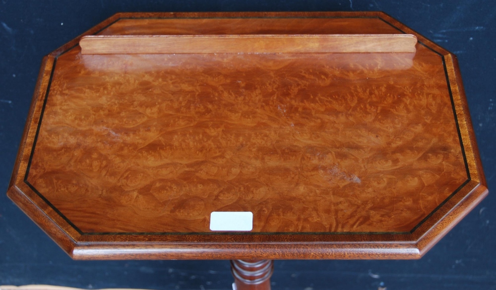 Walnut telescopic reading table, c. late 19th/early 20th century, the octagonal burr top with ledge, - Image 2 of 3