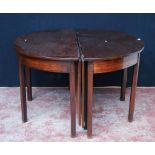 Antique mahogany D-end dining table with two sections, each with extending drop leaves, 73cm high,