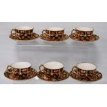 Royal Crown Derby Imari porcelain six-piece tea service comprising six cups and six matching