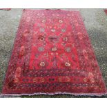 Afghan Khal Mohammadi rug with all over floral and geometric decoration on blue, beige and red