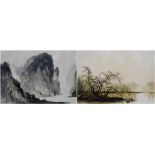 He Zheng Qiang (Chinese, b. 1937) Chinese landscapes, a pair Signed, watercolour, 50cm x 74cm,