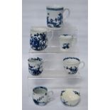 Group of 18th century Caughley and similar porcelain to include coffee cups, tea bowl and tea cups