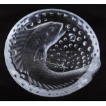 Lalique of France circular glass dish (20th century) with relief decoration of a fish, etched '