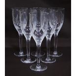 Lalique of France set of six wine glasses (20th century), the stems with angel masks and engraved