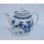 18th century first period Worcester porcelain blue and white globular teapot and cover, c. 1770,