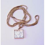 Lalique glass pendant with moulded mask, on a necklet of square section, '750', 31g.
