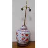 Oriental Imari oviform vase/lamp in the 18th century style with all over floral panels, converted to