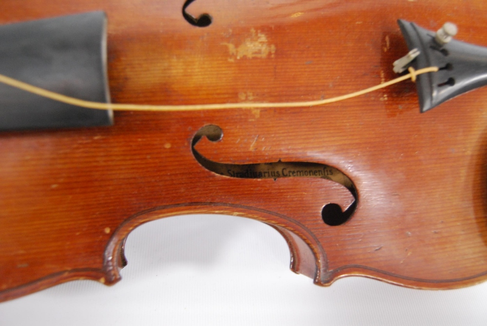 Antique violin with single-piece back and copy Antonio Stradivarius label, dated 1721, 35cm long, - Image 3 of 14