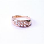 18ct gold ring with two rows of pearls, 1886, size L, 3.8g.