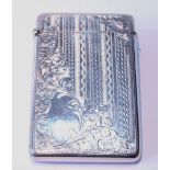 Silver card case, engraved and engine turned, Birmingham 1910, 61.1g or 2.11oz.