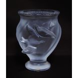 Lalique of France clear and frosted glass 'Rosine' pattern vase (20th century) of wrythen moulded